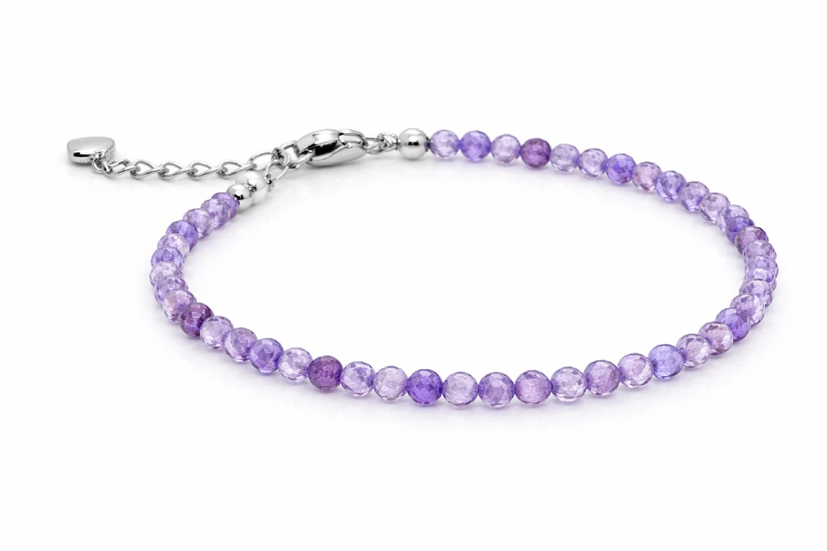 Гривна с микро фасетирани циркониеви мъниста (Diamond Cut) в цвят аметист